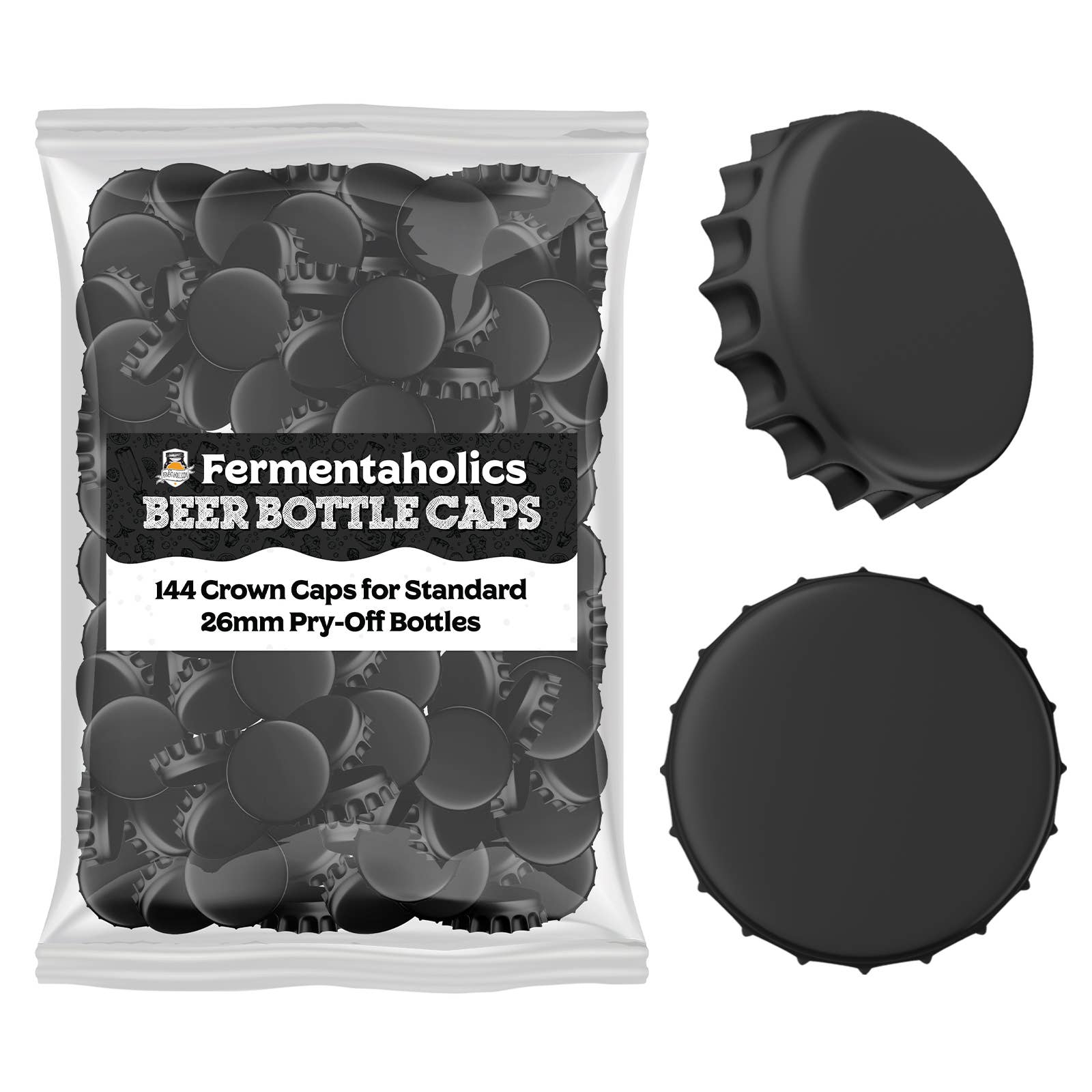 Fermentaholics - Wholesale Bottle/Wine Opener - Fermentaholics Black Beer Bottle Caps - 144 Count0