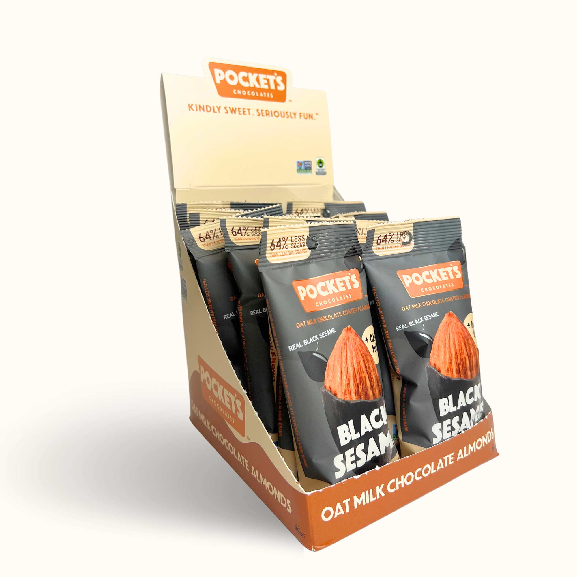 Pocket's Chocolates (Formerly Pocket Latte) - Wholesale Chocolate Covered Sweets - Black Sesame Chocolate Almonds, 1.05 oz Single Serve Packs5