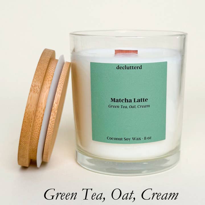 declutterd - Wholesale Jar/Filled Candle - Candle Wood Wick Matcha Latte Non Toxic Coconut Soy Wax0