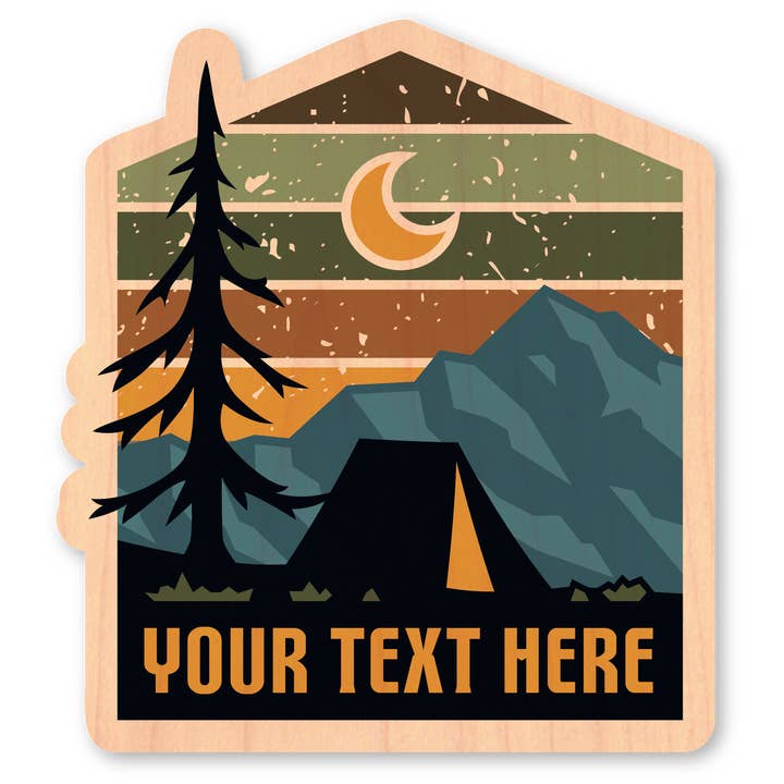 Mini Wood Sticker - Retro Night Camp Badge for wholesale by Morris Magnets