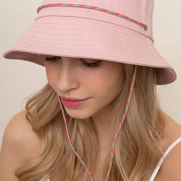 Fashion City - Wholesale Bucket Hat - Women's - Solid Chin String Cotton Safari Bucket Hat15