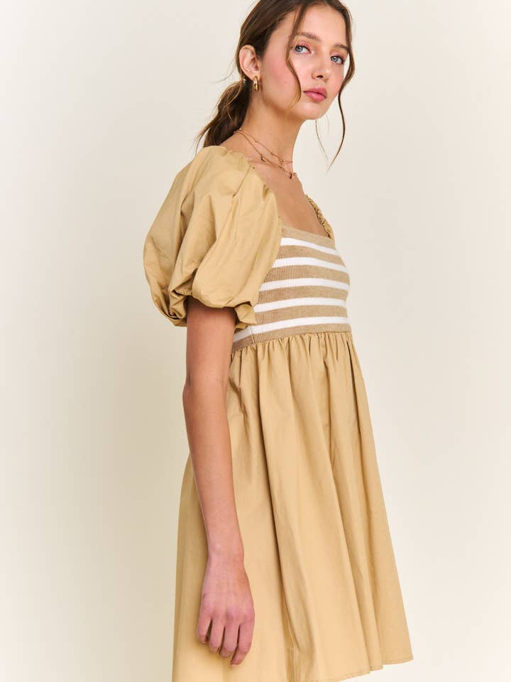 In the Beginning - Wholesale Dress - Women's - Khaki Knit Poplin Dress