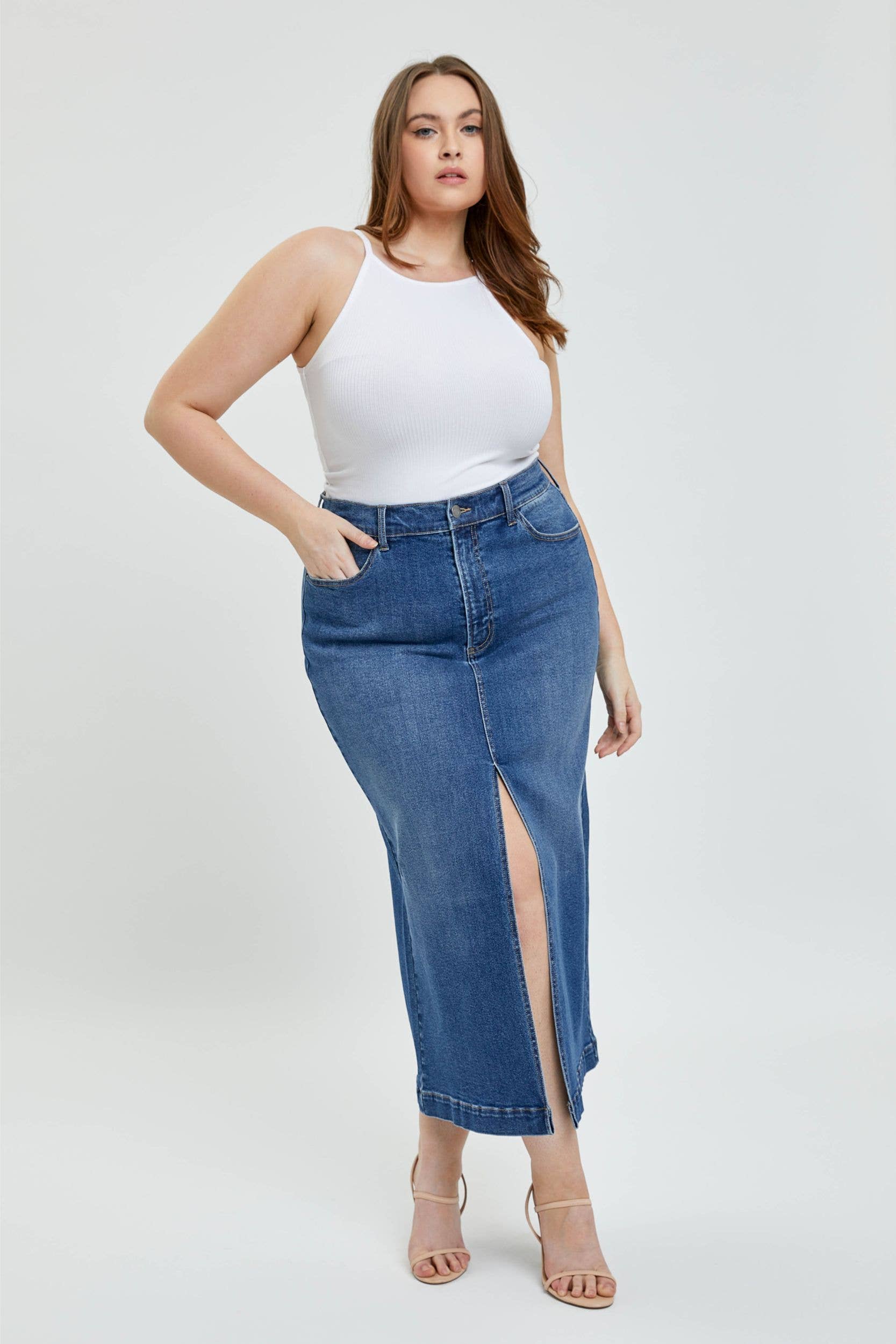 Cello Jeans - Wholesale Skirt - Women's - Plus Classic Denim Maxi Skirt [AM59019DKP]1
