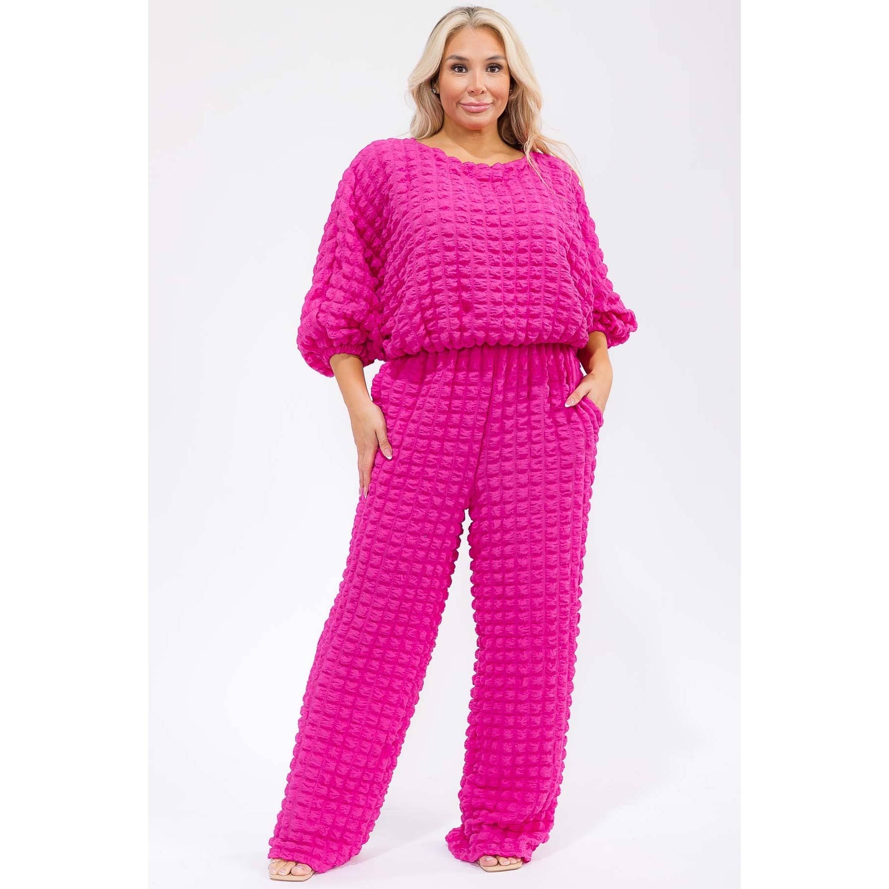 omgstyles – wholesale Top & pants set (NOT Loungewear) – Women's – Plus Size Bubble Two Pc Set0