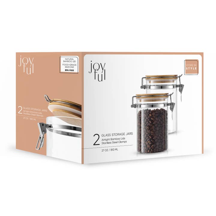 JoyJolt - Wholesale Jar - Borosilicate Glass Jars With Bamboo Lids (27 fl oz)