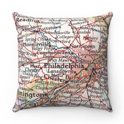 Philadelphia Map Pillow – 18" Square Throw Pillow for wholesale by Daisy Mae Designs