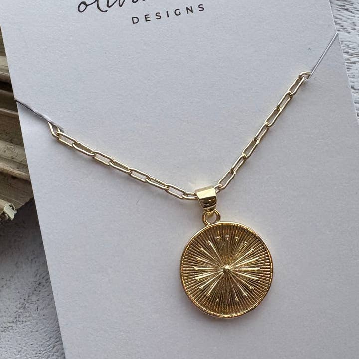 Coin Medallion Necklace Gold Filled for wholesale by Olivia Keri Designs