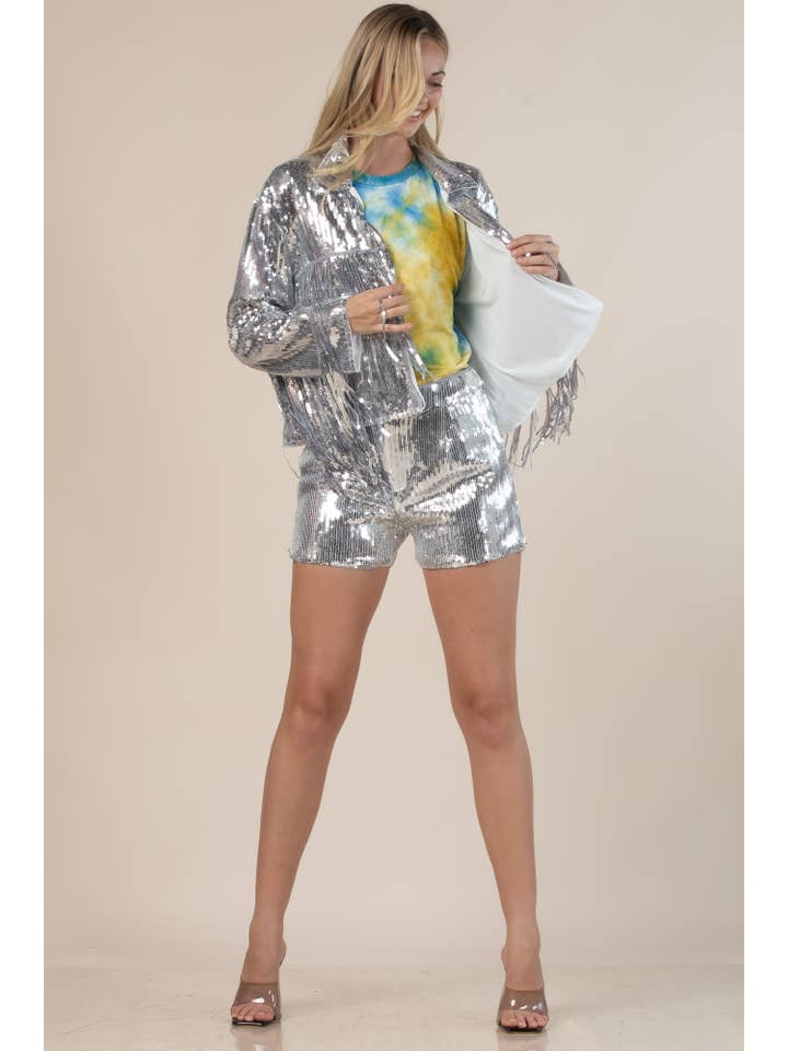 Nylon Apparel - Wholesale Jacket – Women's - 18106D-Western Sequin Collar Fringed Long Sleeves Jacket7