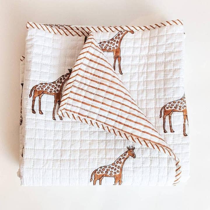 Artsy Home - Wholesale Quilt - Kids & Baby - Baby Quilt, Hand Block Printed Giraffe Print