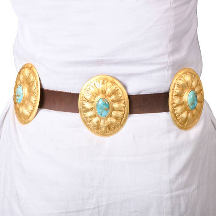 Christina Greene LLC - Wholesale Belt - Women's - Turquoise and Brass Concho Belt3