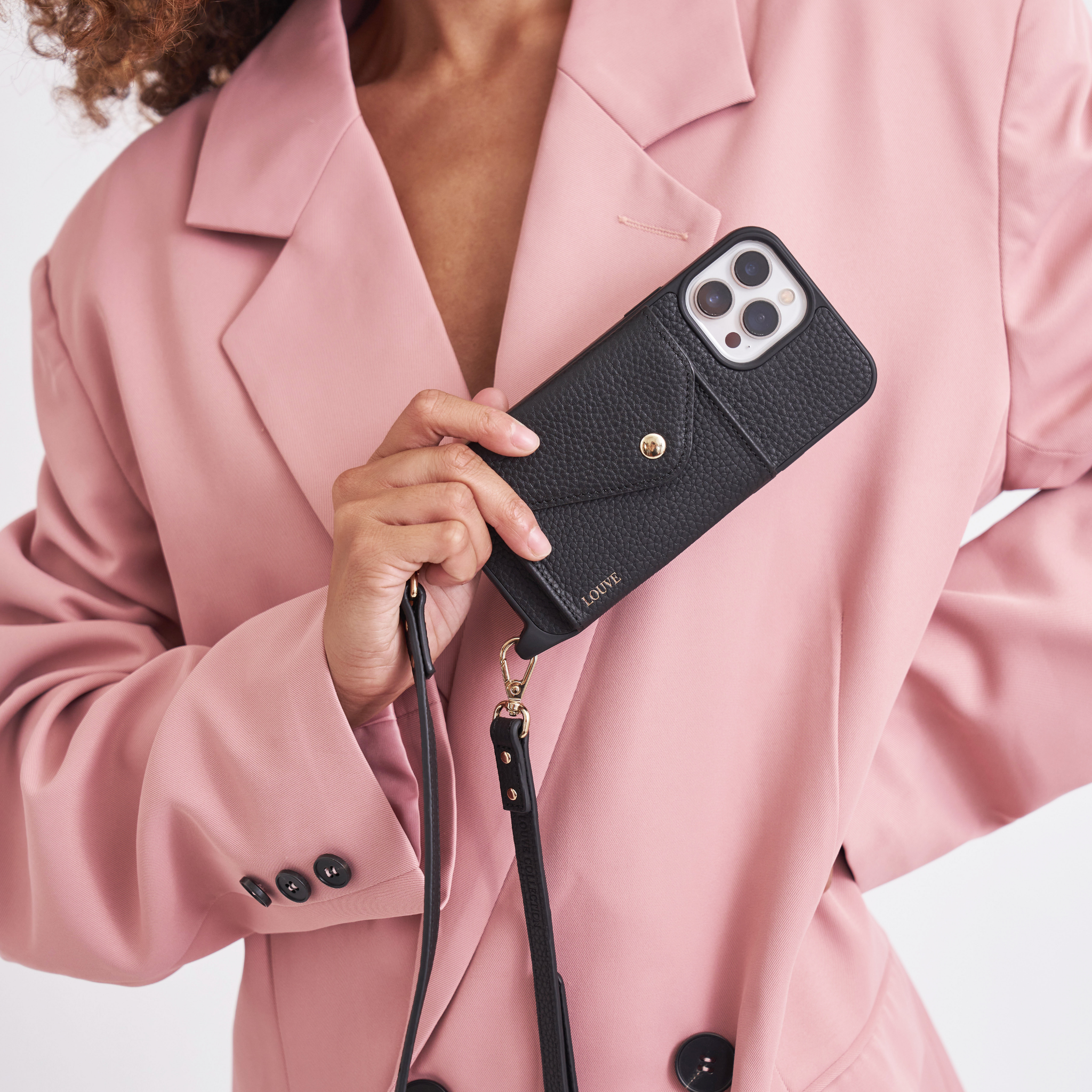 Louve Collection - Wholesale Phone Wallet - Women's - Zoë Black Leather Phone Case Wallet & Matching Strap11