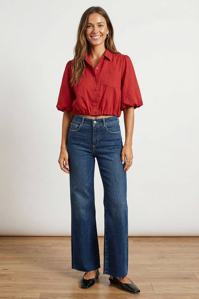 Naked Zebra - Wholesale Blouse - Women's - Short Sleeve Cropped Button Up Blouse11