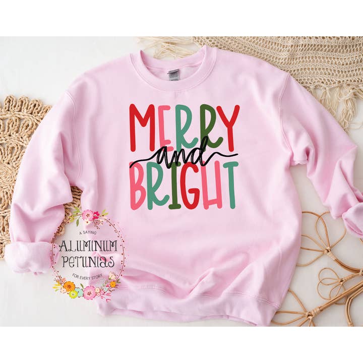 Merry and Bright Christmas Sweatshirt for wholesale by Aluminum Petunias