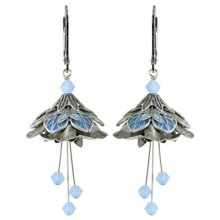 Flower Fairy: Painted Whimsical Lily Pad Earrings w Crystals for wholesale by NoMonet