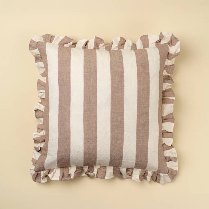 20x20 Ruffle Thick Stripe Pillow, Fawn for wholesale by Indaba Trading