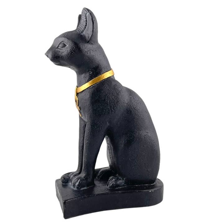 Museum Wholesale Inc - Vente Figurine décorative - Statue de chat égyptien Bastet portant un collier Ankh 7H, noir avec or2