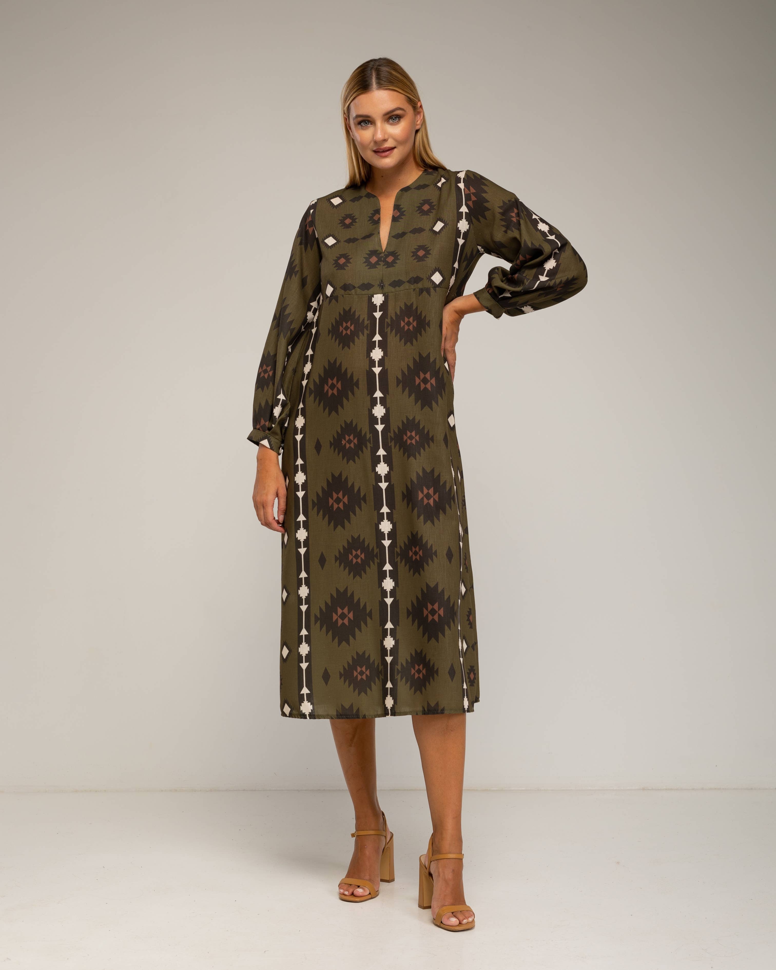 Tantra - Wholesale Dress - Women's - DRESS8144_Midi dress with ethnic print tunic style.4