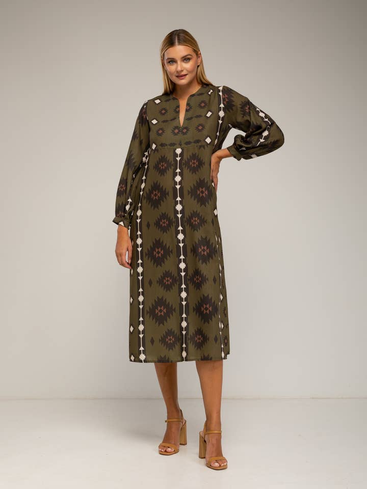 Tantra - Wholesale Dress - Women's - DRESS8144_Midi dress with ethnic print tunic style.4