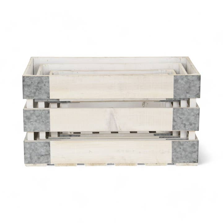 Cheungs Home Decor - Wholesale Storage Bin - Set of 4 Slatted Wood Crates & Galvanized Corner Accent1