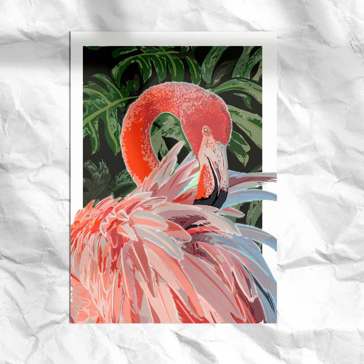 Portrait of Florence the Flamingo | Animal Wall Art for wholesale by Melanie J Chambers Illustrations