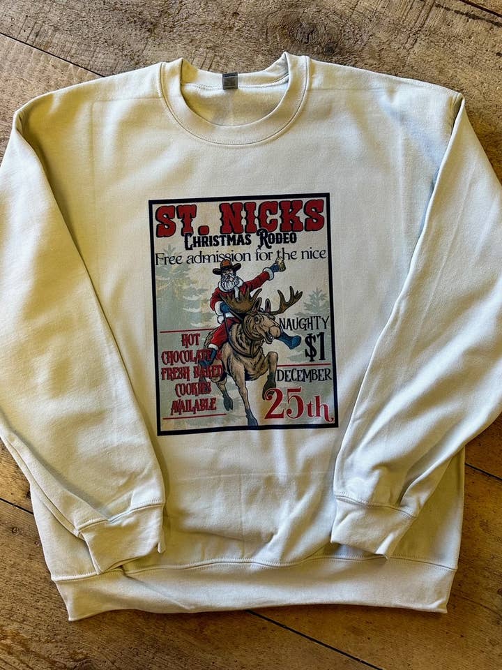 St. Nicks Christmas Rodeo Graphic Sweatshirt for wholesale by Rowdy Rowels