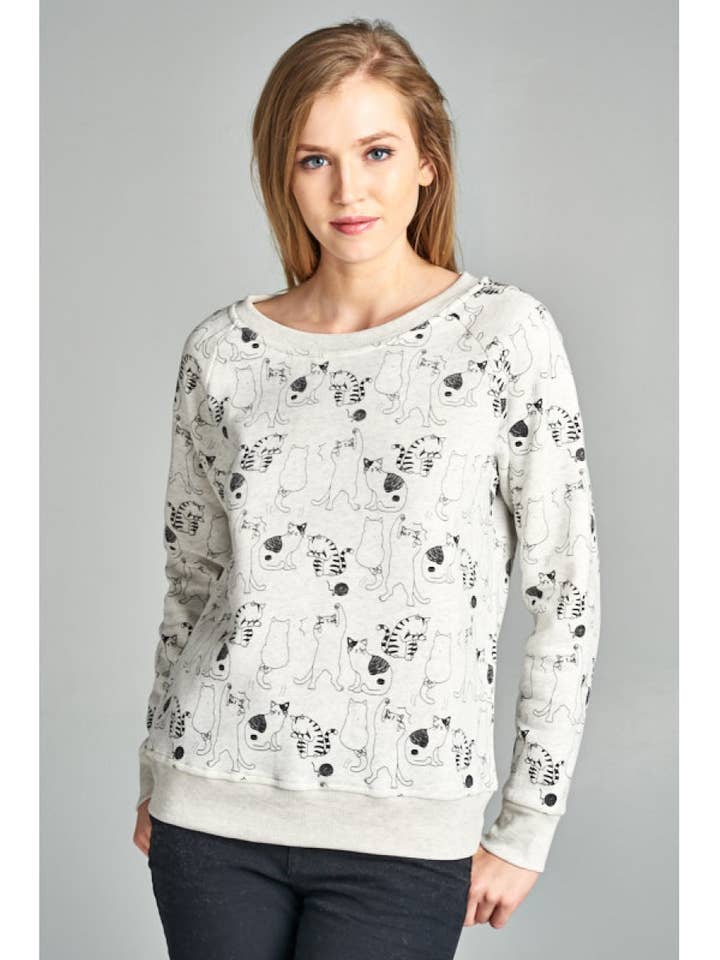 Dancing Cat Print Sweatshirt for wholesale by LA Soul