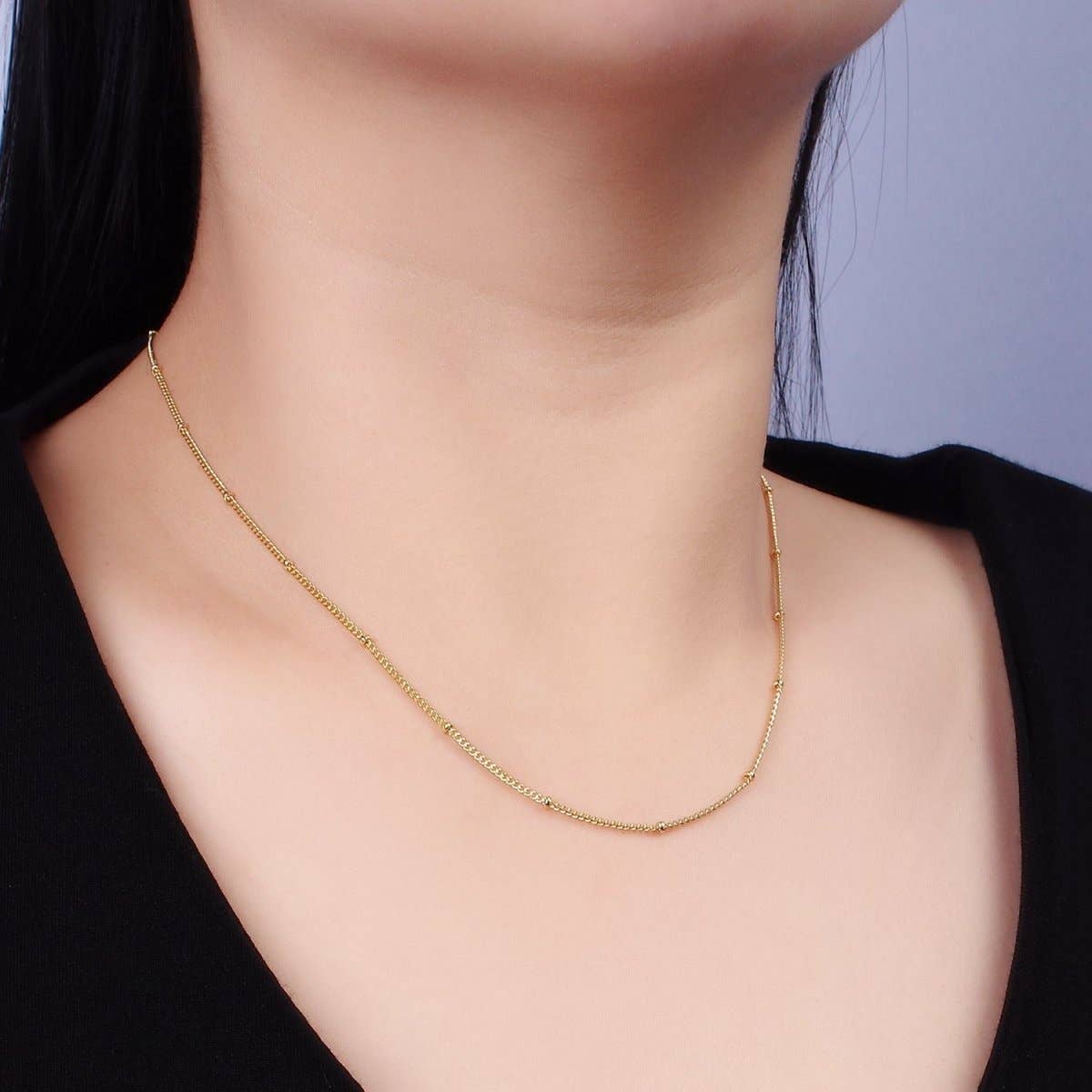 Aim Eternal – wholesale Link & chain necklace – 14K Gold Filled 1.8mm Satellite Curb Chain 17 Inch Necklace w. Extender in Gold & Silver | WA-2455 WA-24564