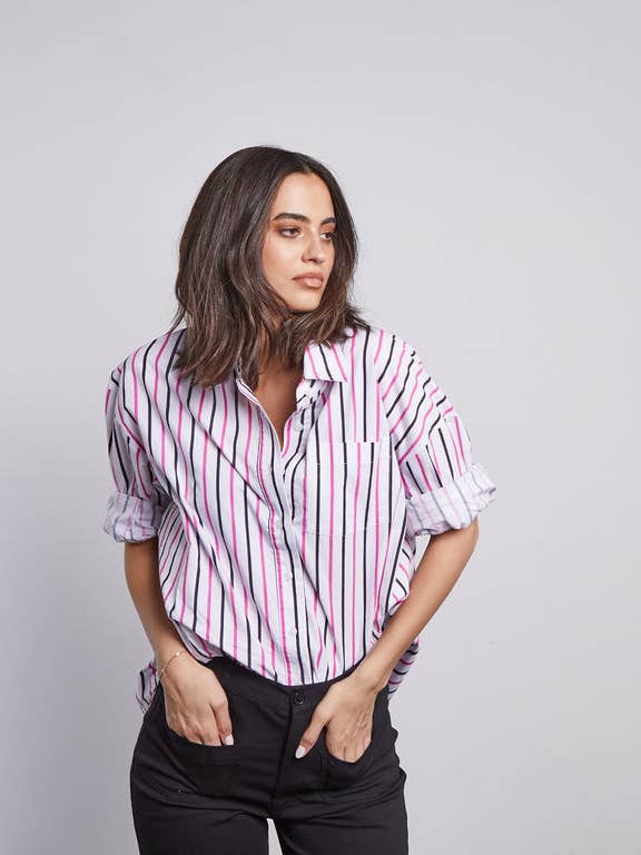 OC3065- Camisa Popelin Classic Joliet Risca Estampada por atacado de Robb and Lulu