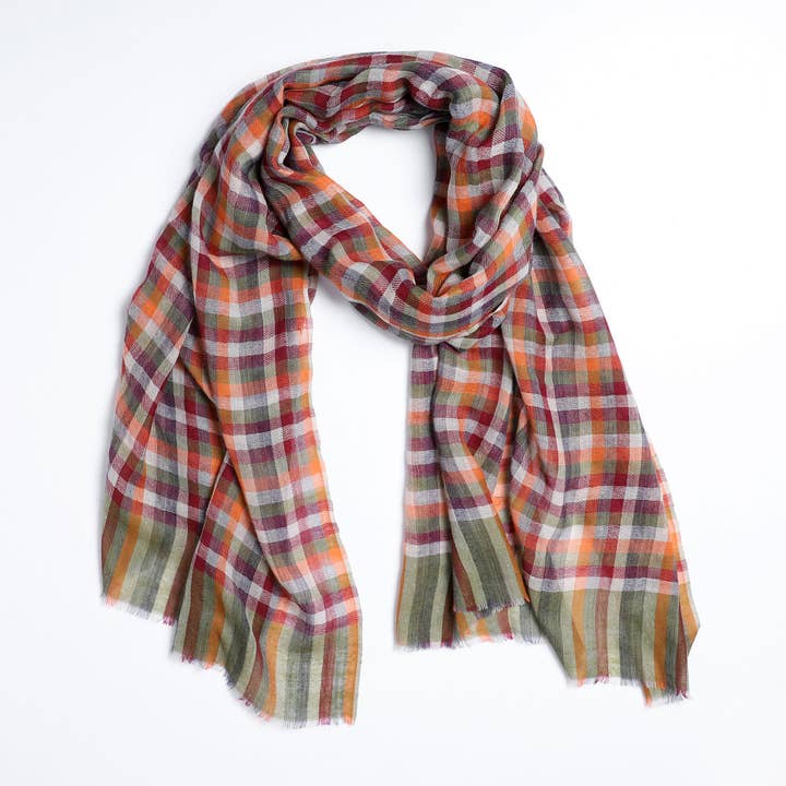 Fall Spice Plaid Scarf - Green Orange for wholesale by Vismaya - A Brand by Shivani LLC
