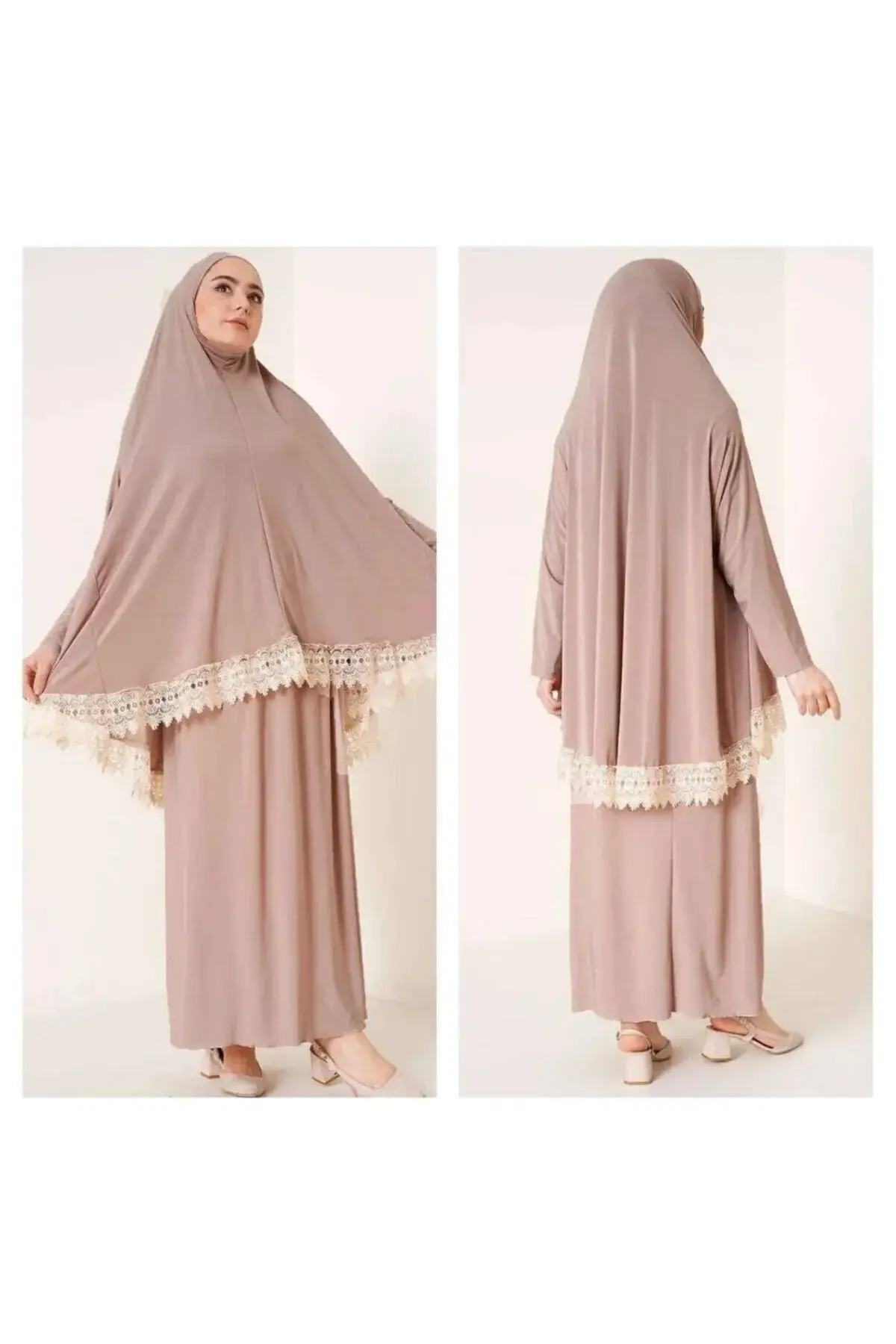 Meyran - Vendita all'ingrosso Vestito - Donna - Abaya Due Pezzi con Gonna e Sciarpa Incorporata - Adatta per la Preghiera0