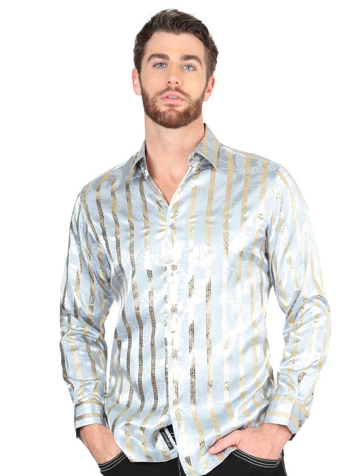 El General Grey/Gold Casual Long-Sleeve Shirt 44578 for wholesale by El General Western Wear