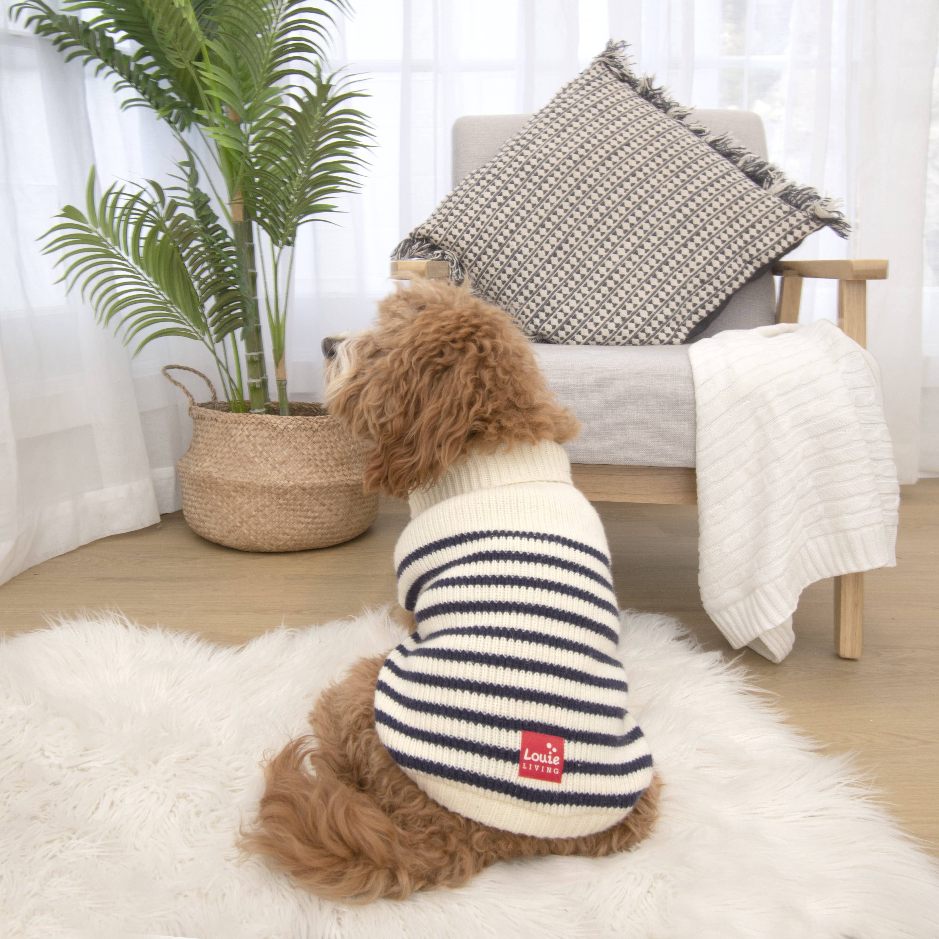 Louie Living - Vendita all'ingrosso Maglione - Cani - Cardigan a righe blu navy e bianco2