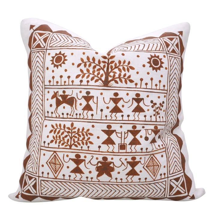 Stylsih Hand-Painted Pure White Linen Pillow Cover - Utsav for wholesale by Fabdivine