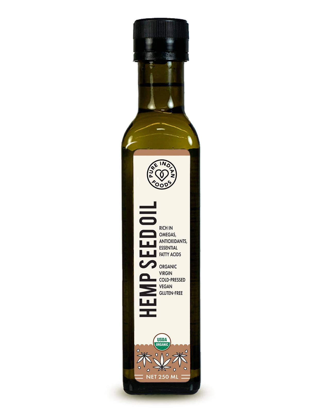 Pure Indian Foods - Vente Huile de cuisson - Huile de graines de chanvre, vierge et certifiée biologique - 250 ml