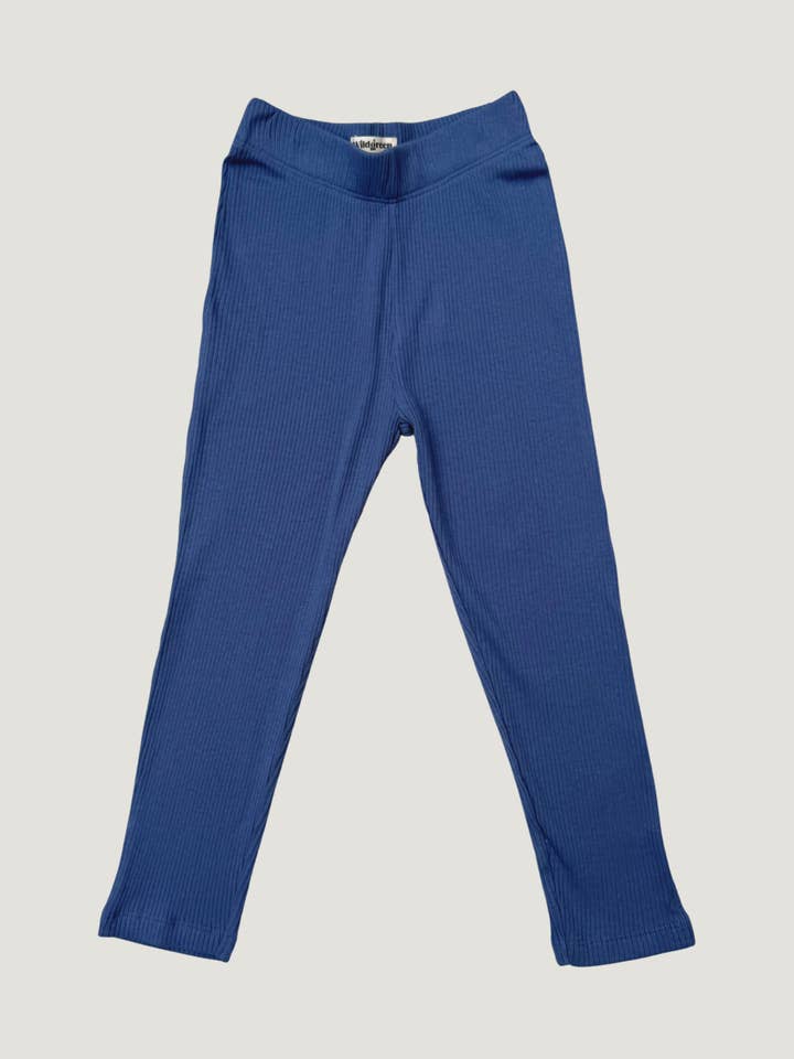Organic Kids Ribbed Leggings - Blue - GOTS-Certified for wholesale by Wildgreen