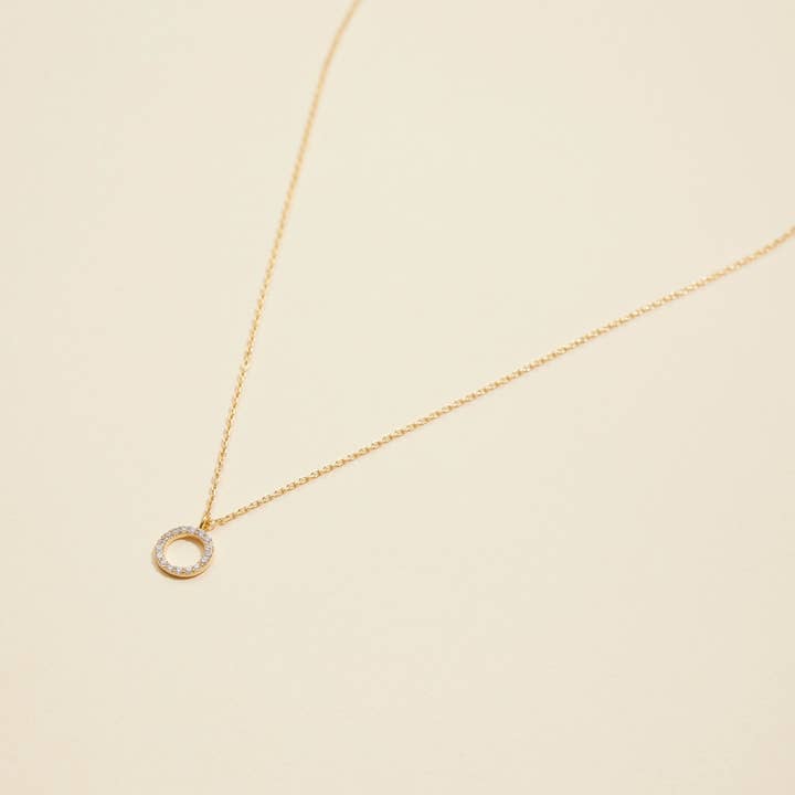 Gold Necklace with Open Circle CZ Pendant for wholesale by Lilla Haven