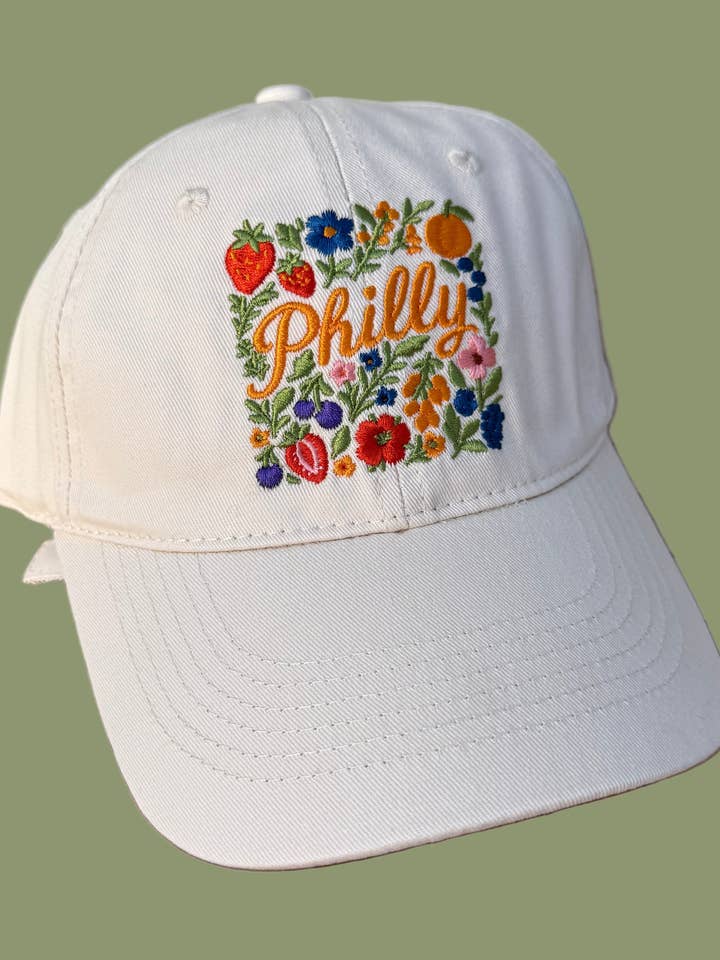 Philly Floral Fruit Embroidered Hat for wholesale by Dainty Studios