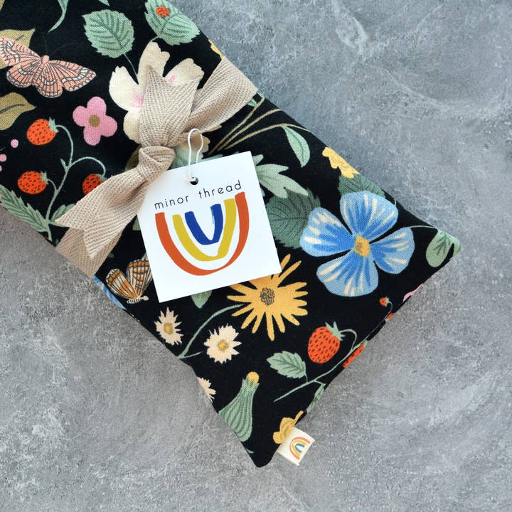 Minor Thread - Wholesale Spa/Therapy Pillow - Oversized Eye Pillow in Strawberry Fields Black Botanical