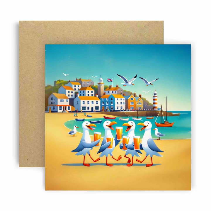 Huxters - Wholesale Everyday Greeting Card - Beers, Beaks & Bad Decisions Funny Seagull Greetings Card0