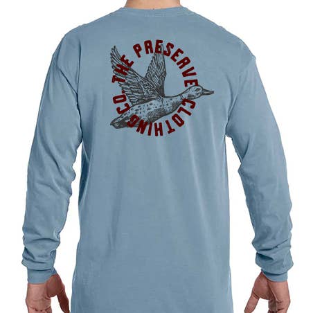 Flying Duck Comfort Color Long Sleeve Pocket TShirt for wholesale by The Preserve Clothing Co