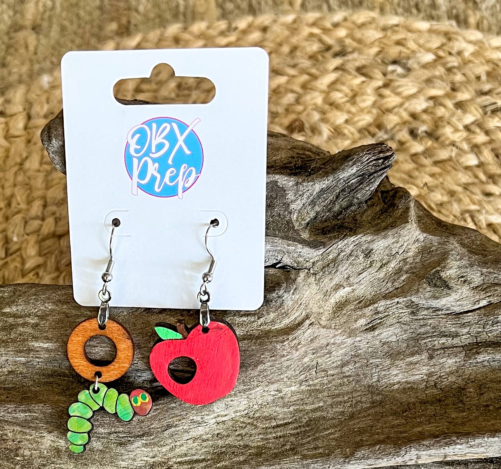 OBX Prep – wholesale Dangle earrings – The Very Hungry Caterpillar Hand-Painted Birch Earrings – Ha1