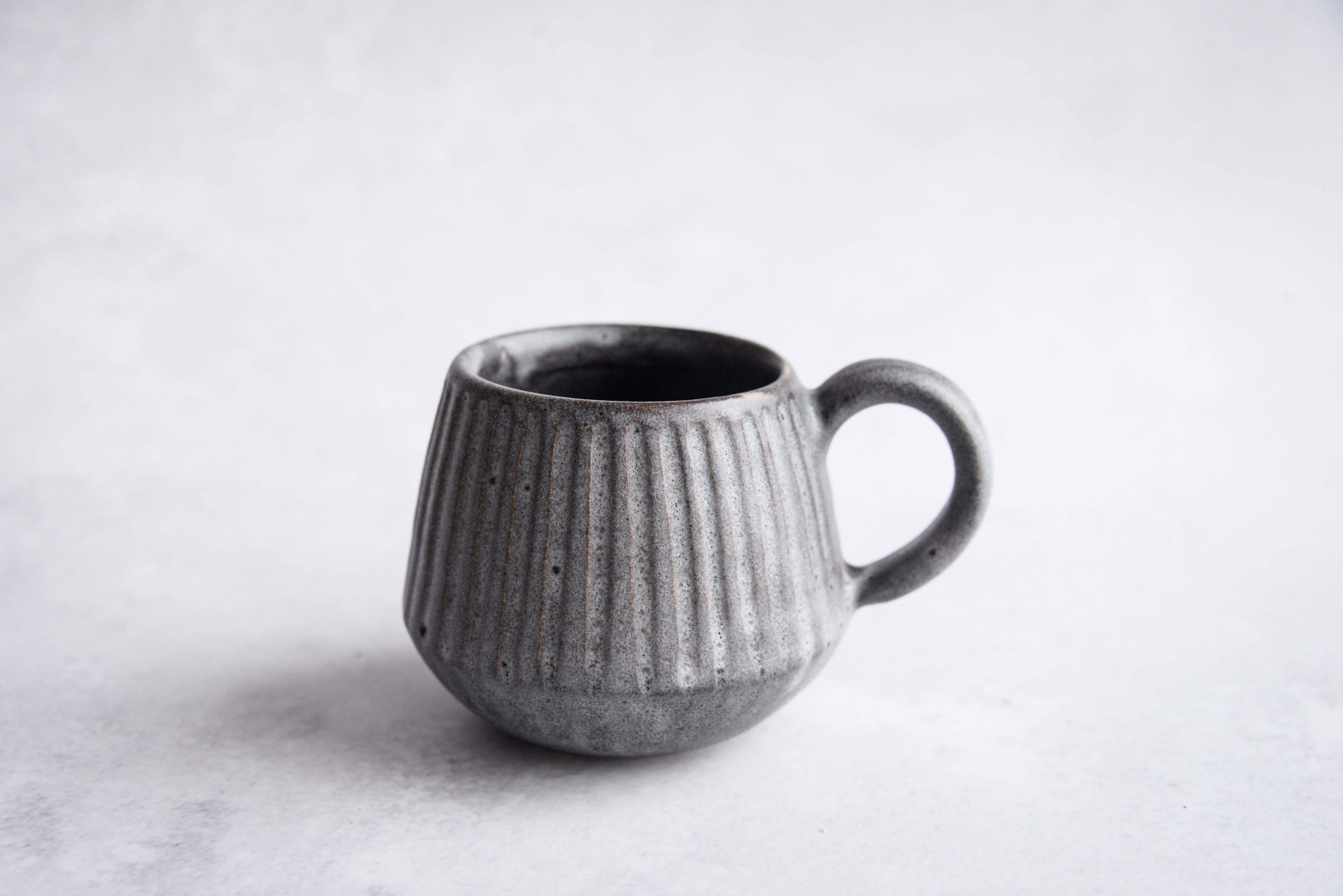 LAIMA CERAMICS (SIA Radosa Apvieniba Spares) - Wholesale Coffee Mug - STONEWARE grey black handmade carved mug minimalist0