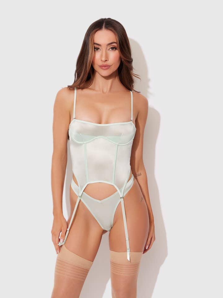 ZOE HIGH SHINE BUSTIER & TANGA SET for wholesale by House of Desire