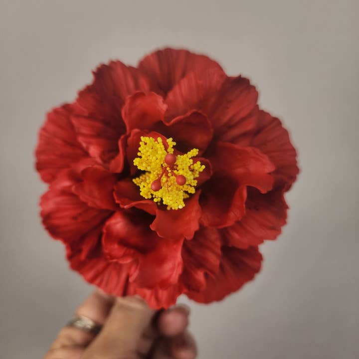 Deep Red Large Double Hibiscus 12.5cm- Realistic artificial Flowers for wholesale by Realistic Artificial Flowers