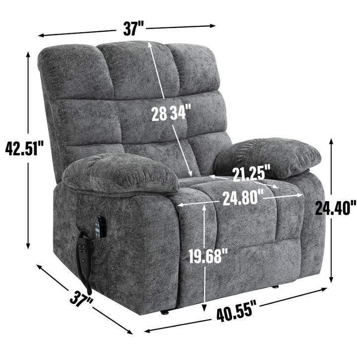 Orange County Decor - Wholesale Chair - Lift Recliner Chair Heat Massage Dual Motor Infinite Position Up To 350 Lbs Large Electric Power Lift Recliners With Power Remote, Medium Firm And Heavy Duty, Grey White Metal Primary Living Space