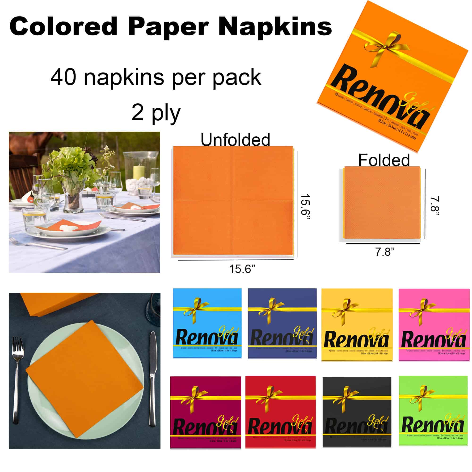 ROLL-LUX - Wholesale Disposable Napkin - 9 packs of 40 Linen-Orange Paper Napkins 2-ply4
