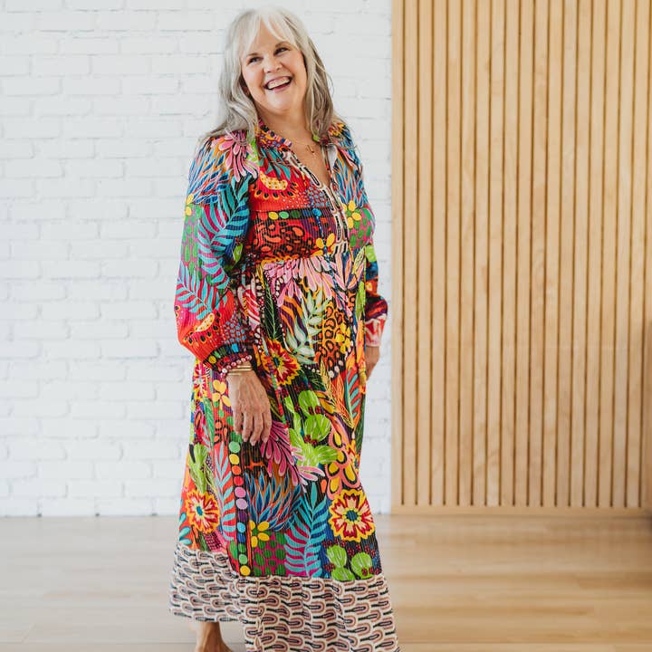 Fiesta Floral Side-Tie Ruffle Dress for wholesale by Winton and Waits