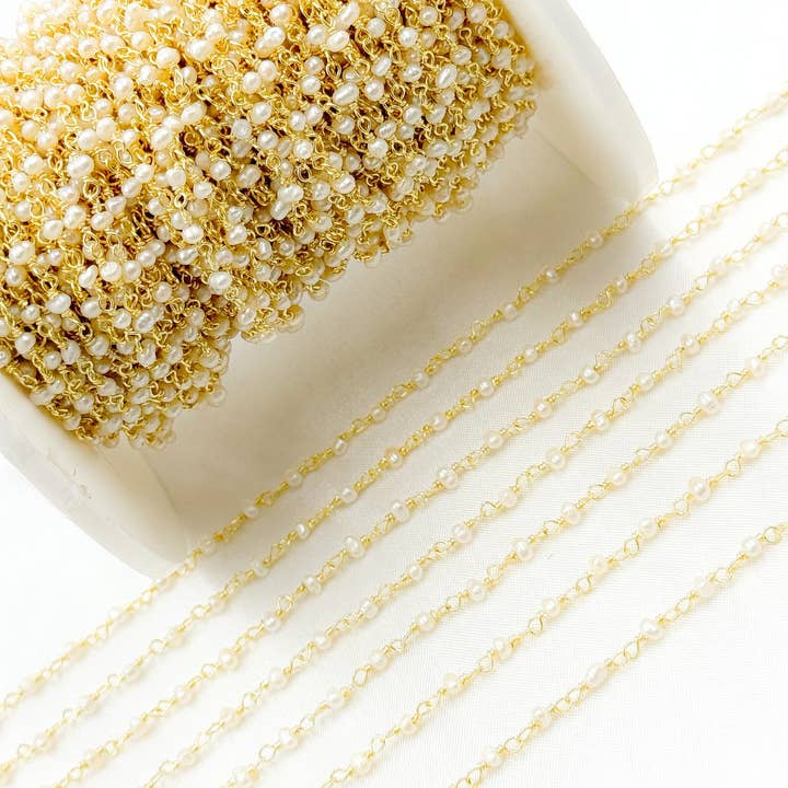 Tresor Jewelry Inc. - Wholesale Beaded/Pearl Necklace - PRL55. White Freshwater Pearl Gold Plated Wire Chain2