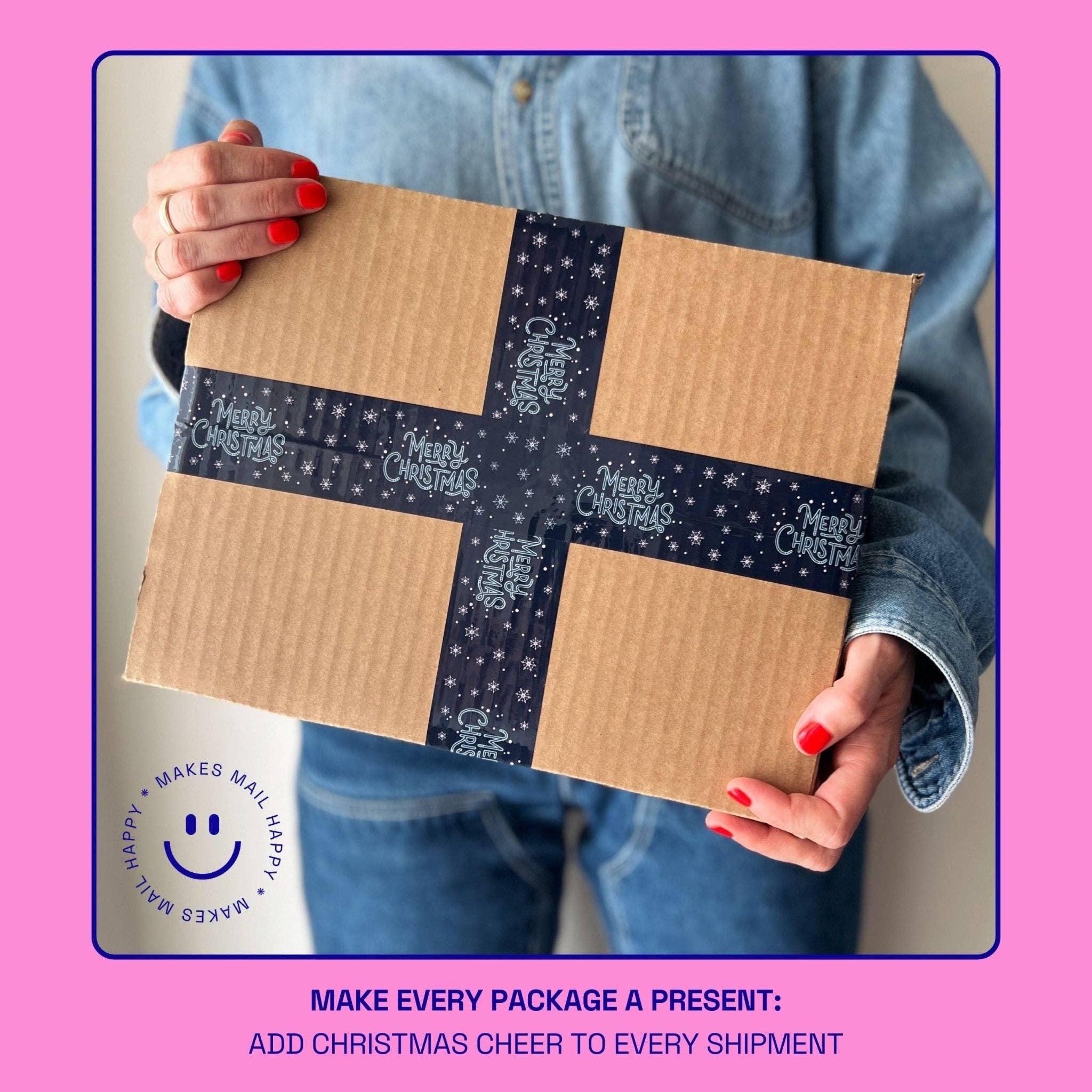 Shippy Tape - Wholesale Tape - Merry Christmas Shipping Tape - Navy Snow (55-Yard Roll)1