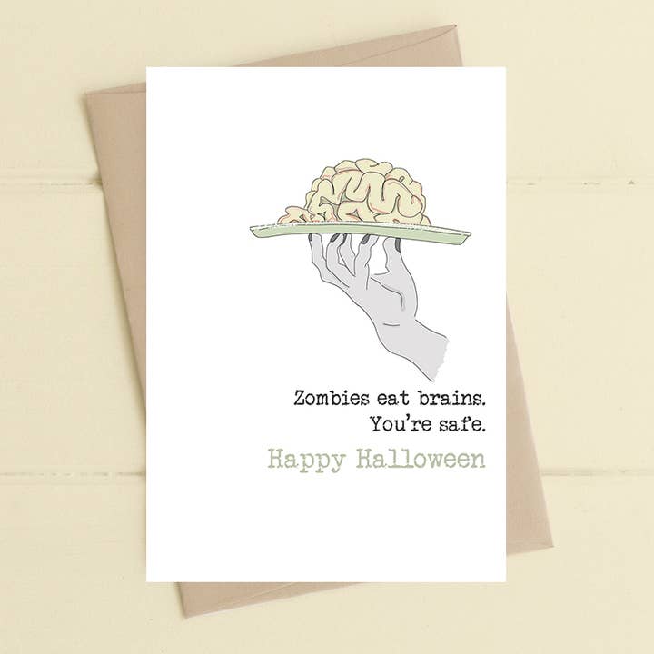 Halloween - Zombies Eat Brains - Greetings Card for wholesale by Dandelion Stationery